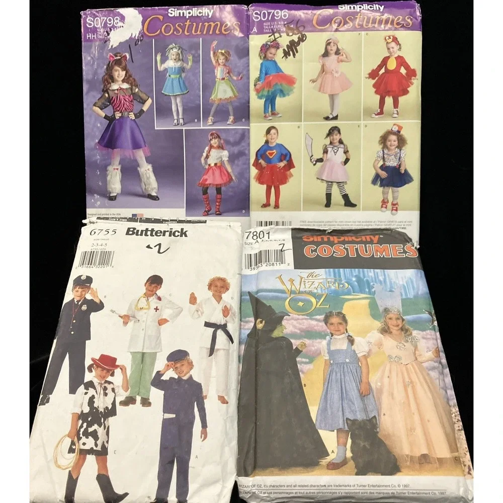 Simplicity Butterick Kids Halloween Costume Sewing Patterns Lot 4 Wizard of Oz